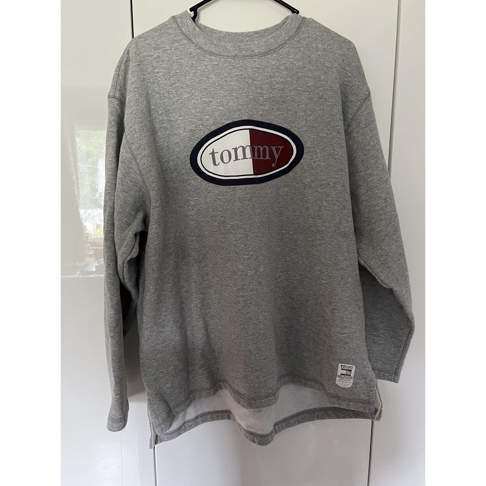 Tommy Hilfiger Y2K Vintage Mens XL Extra Large Crewneck Sweatshirt Gray Grey
